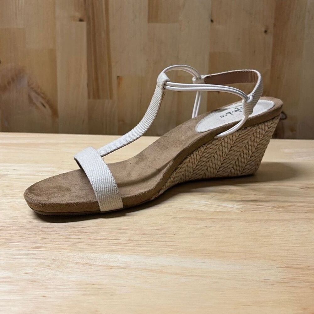 STYLE & Co Women’s White Mulan Round-Toe T-Strap Slingback Wedge Sandals SZ 11M - Picture 4 of 9